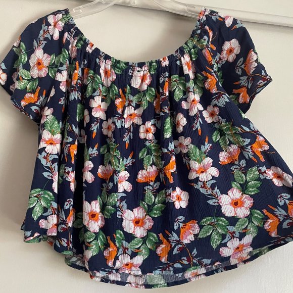 Sophie Rue Blue Floral Flutter Sleeve Off The Shoulder Crop Top Boho Blouse L - Picture 3 of 13